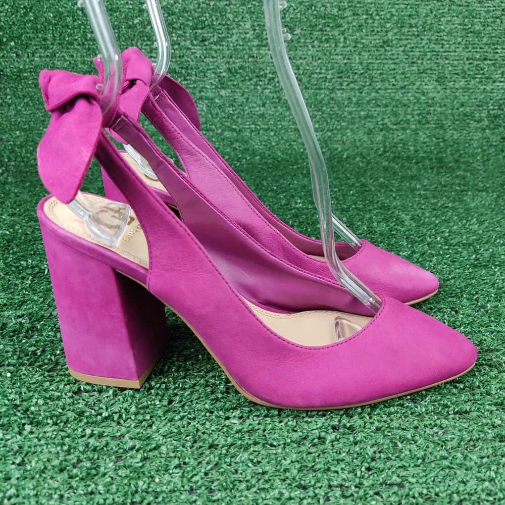 Gianni Bini Pumps Women 7M Pink Leather Slingback Bow Block Heel Pointed Toe